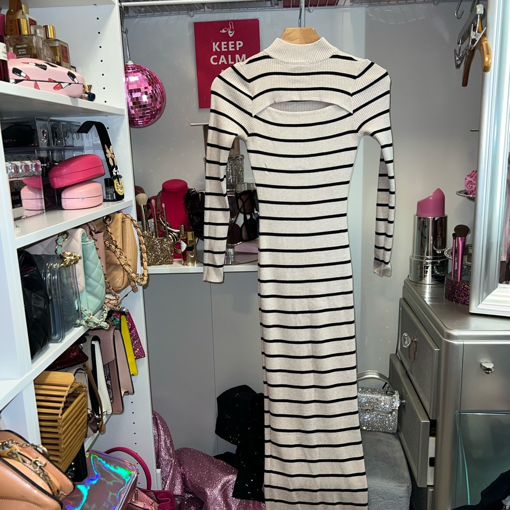 Striped Knit Dress in Black and tan stripes